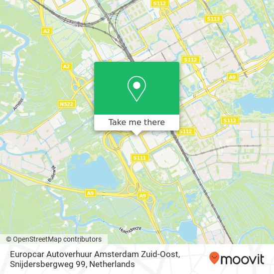 Europcar Autoverhuur Amsterdam Zuid-Oost, Snijdersbergweg 99 kaart