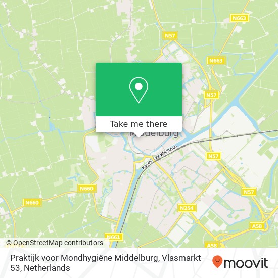 Praktijk voor Mondhygiëne Middelburg, Vlasmarkt 53 kaart