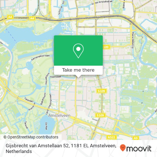 Gijsbrecht van Amstellaan 52, 1181 EL Amstelveen kaart