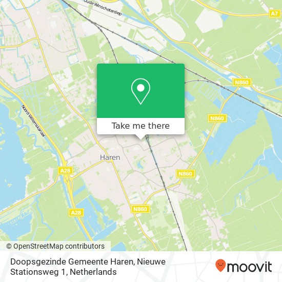Doopsgezinde Gemeente Haren, Nieuwe Stationsweg 1 kaart