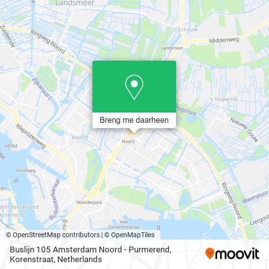 Buslijn 105 Amsterdam Noord -	Purmerend, Korenstraat kaart