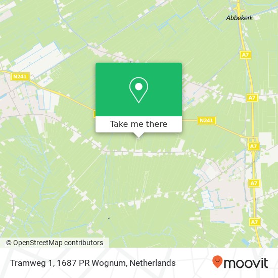 Tramweg 1, 1687 PR Wognum kaart