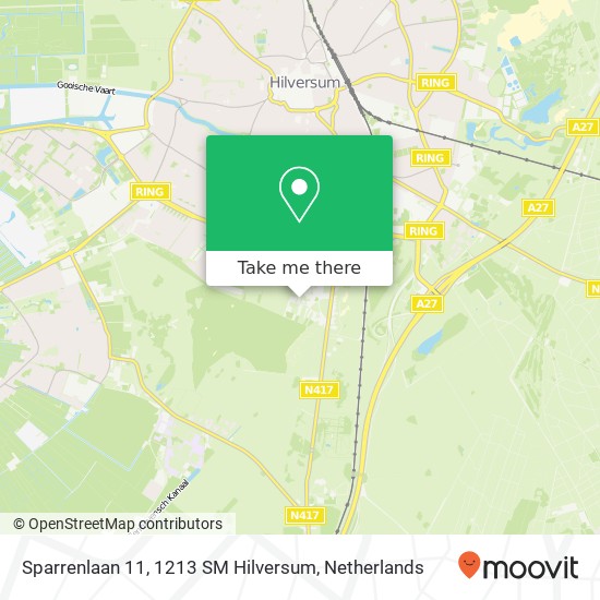 Sparrenlaan 11, 1213 SM Hilversum kaart