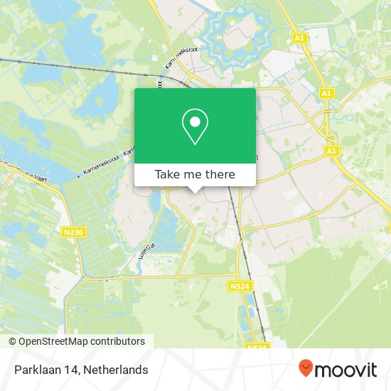 Parklaan 14, 1406 KM Bussum kaart