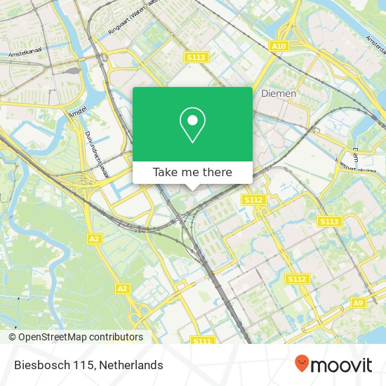 Biesbosch 115, 1115 HH Duivendrecht kaart