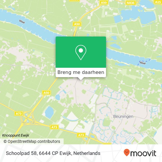 Schoolpad 58, 6644 CP Ewijk kaart