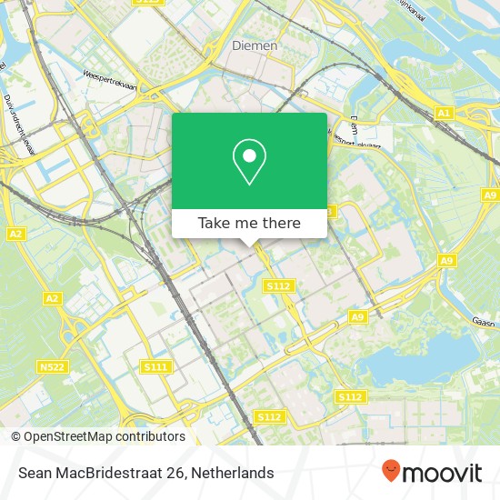 Sean MacBridestraat 26, 1102 JW Amsterdam kaart