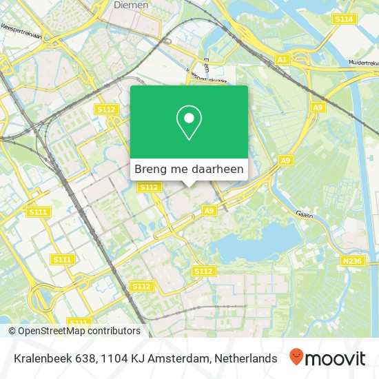 Kralenbeek 638, 1104 KJ Amsterdam kaart