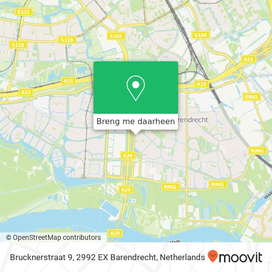 Brucknerstraat 9, 2992 EX Barendrecht kaart