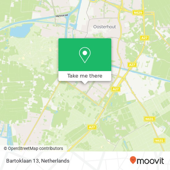 Bartoklaan 13, 4904 MS Oosterhout kaart