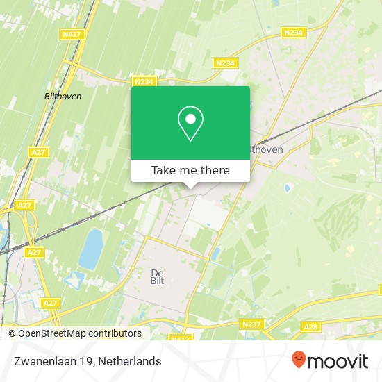 Zwanenlaan 19, 3721 RD Bilthoven kaart