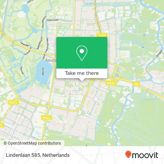 Lindenlaan 585, 1185 LW Amstelveen kaart