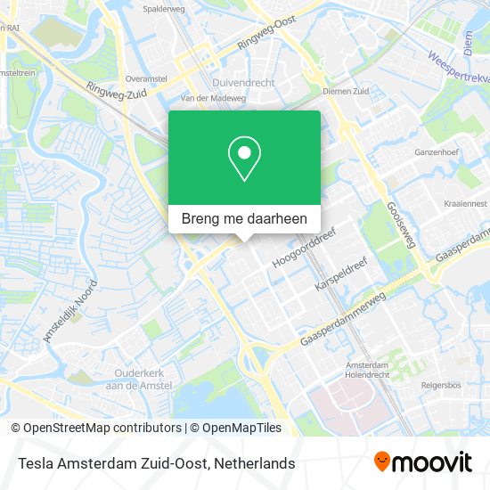 Tesla Amsterdam Zuid-Oost kaart