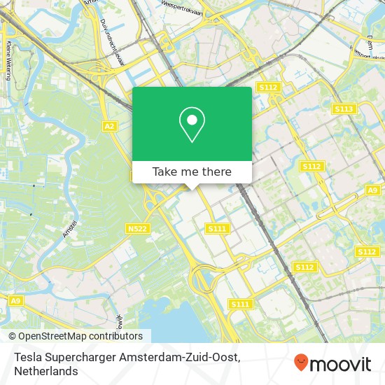 Tesla Supercharger Amsterdam-Zuid-Oost kaart