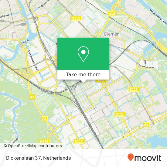 Dickenslaan 37, 1102 XN Amsterdam kaart