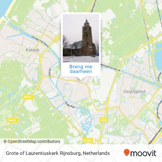 Grote of Laurentiuskerk Rijnsburg, Oude Vlietweg kaart