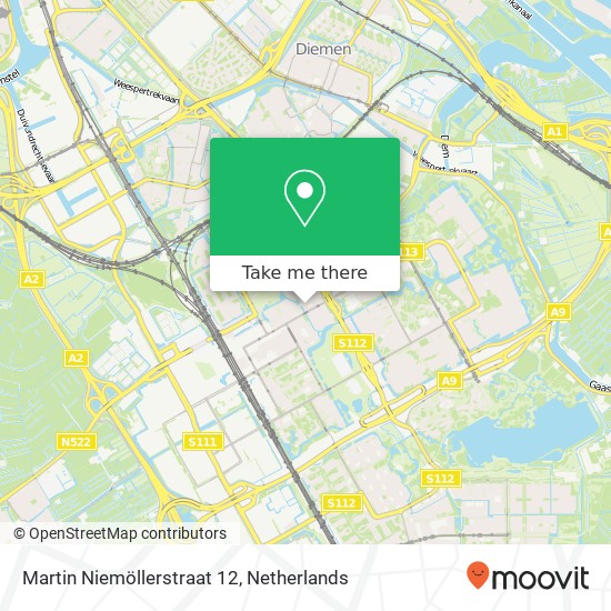 Martin Niemöllerstraat 12, 1102 BM Amsterdam kaart