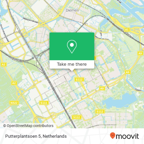 Putterplantsoen 5, 1102 SN Amsterdam kaart