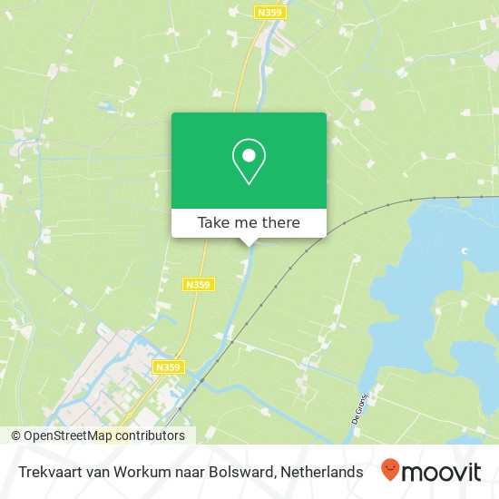 Trekvaart van Workum naar Bolsward kaart