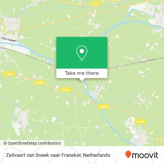 Zeilvaart van Sneek naar Franeker kaart