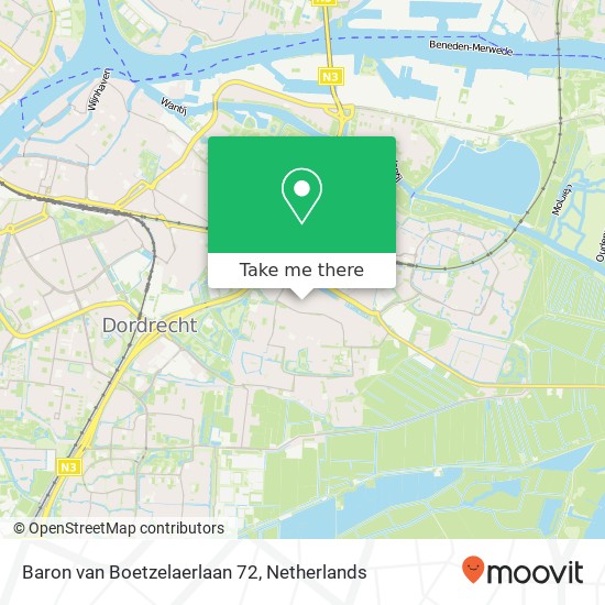 Baron van Boetzelaerlaan 72, 3319 CN Dordrecht kaart