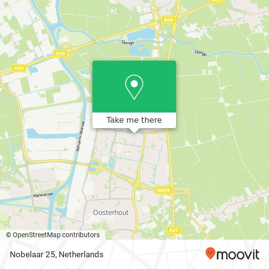 Nobelaar 25, 4907 LA Oosterhout kaart