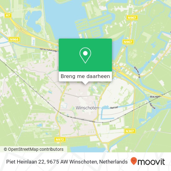 Piet Heinlaan 22, 9675 AW Winschoten kaart