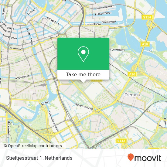 Stieltjesstraat 1, 1097 LD Amsterdam kaart