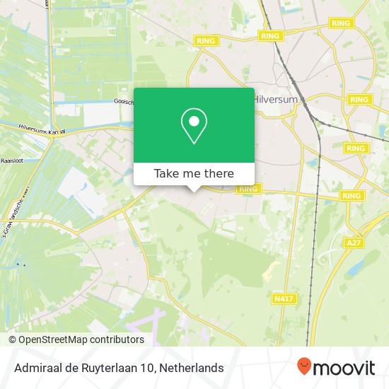 Admiraal de Ruyterlaan 10, 1215 NA Hilversum kaart