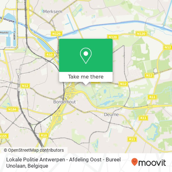 Lokale Politie Antwerpen - Afdeling Oost - Bureel Unolaan kaart