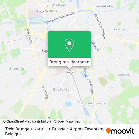 Trein Brugge > Kortrijk > Brussels Airport-Zaventem kaart