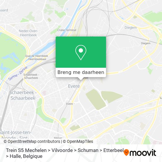 Trein S5 Mechelen > Vilvoorde > Schuman > Etterbeel > Halle kaart
