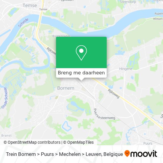 Trein Bornem > Puurs > Mechelen > Leuven kaart