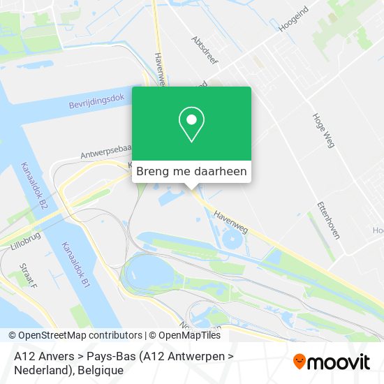 A12 Anvers > Pays-Bas (A12 Antwerpen > Nederland) kaart