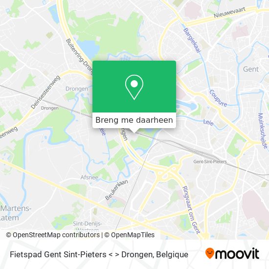 Fietspad Gent Sint-Pieters < > Drongen kaart