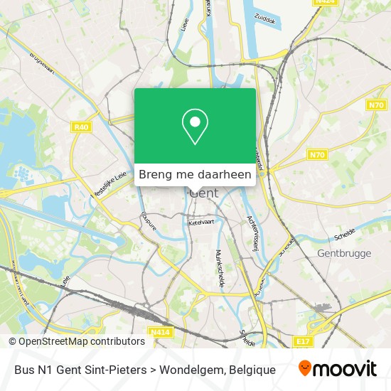 Bus N1 Gent Sint-Pieters > Wondelgem kaart