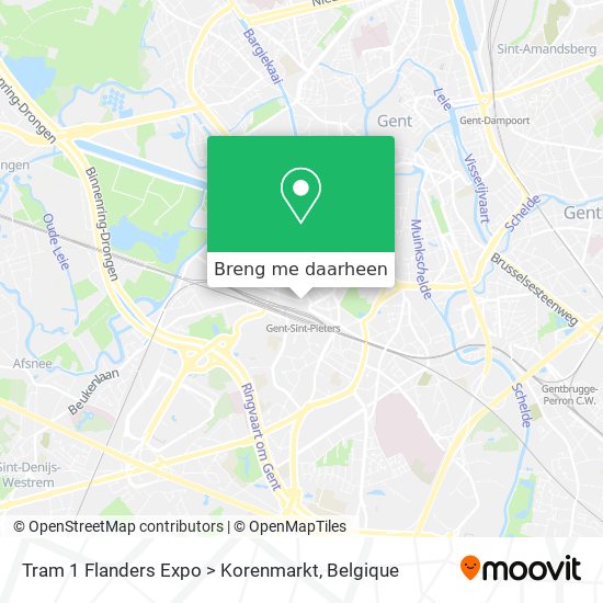 Tram 1 Flanders Expo > Korenmarkt kaart