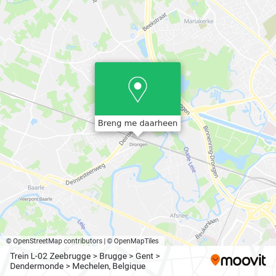 Trein L-02 Zeebrugge > Brugge > Gent > Dendermonde > Mechelen kaart