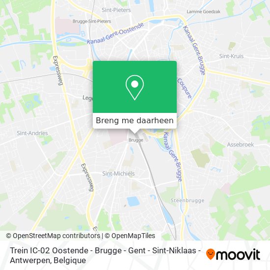 Trein IC-02 Oostende - Brugge - Gent - Sint-Niklaas - Antwerpen kaart