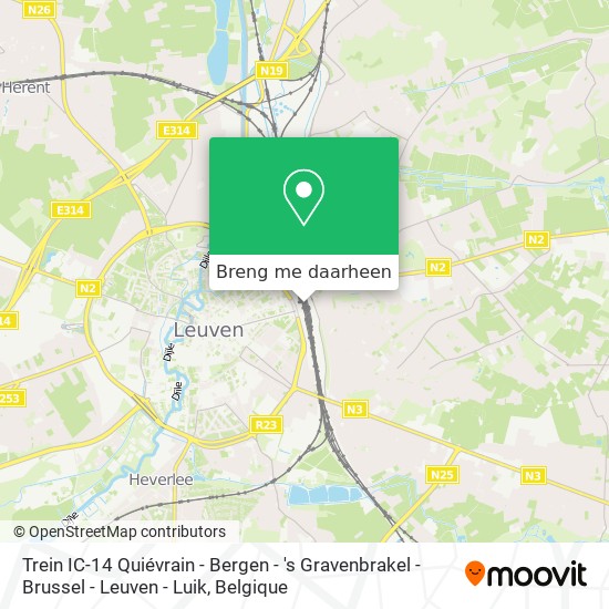 Trein IC-14 Quiévrain - Bergen - 's Gravenbrakel - Brussel - Leuven - Luik kaart