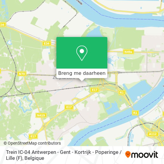 Trein IC-04 Antwerpen - Gent - Kortrijk - Poperinge / Lille (F) kaart