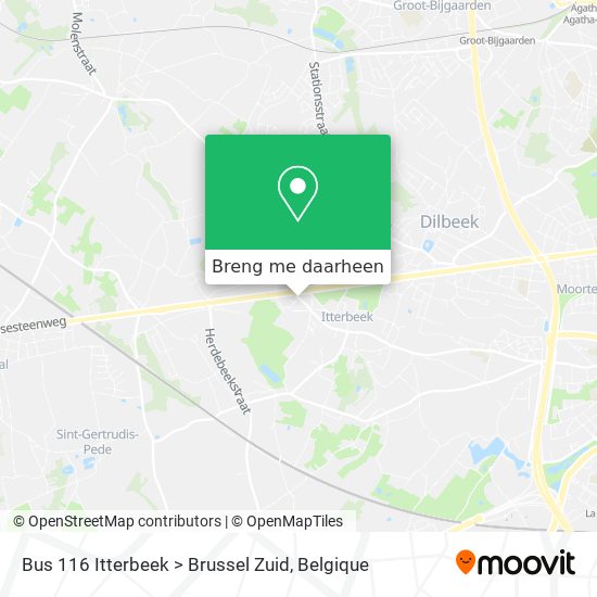 Bus 116 Itterbeek > Brussel Zuid kaart