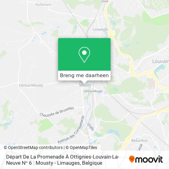 Départ De La Promenade À Ottignies-Louvain-La-Neuve Nᵒ 6 : Mousty - Limauges kaart