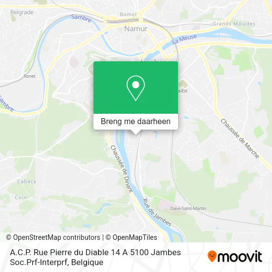 A.C.P. Rue Pierre du Diable 14 A 5100 Jambes Soc.Prf-Interprf kaart