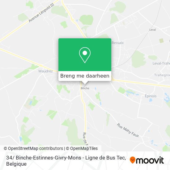 34/ Binche-Estinnes-Givry-Mons - Ligne de Bus Tec kaart