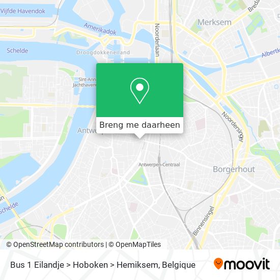 Bus 1 Eilandje > Hoboken > Hemiksem kaart