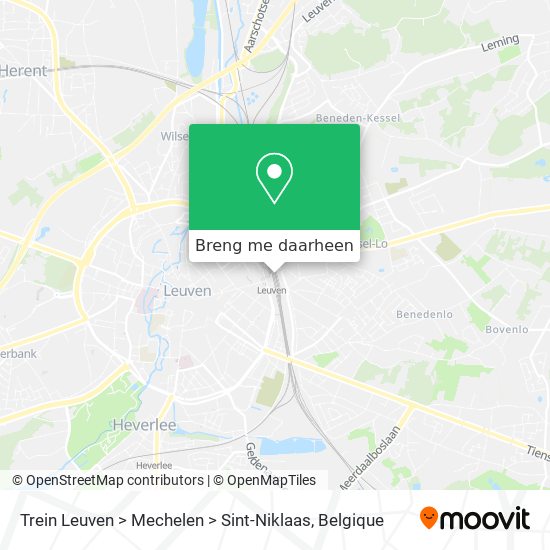 Trein Leuven > Mechelen > Sint-Niklaas kaart