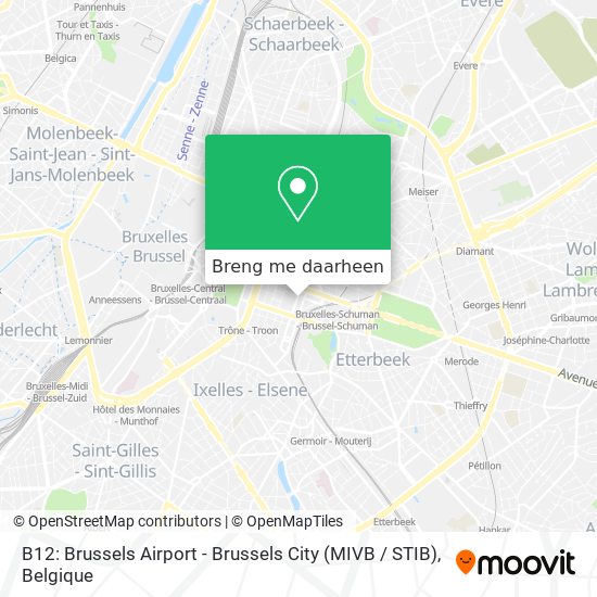 B12: Brussels Airport - Brussels City (MIVB / STIB) kaart