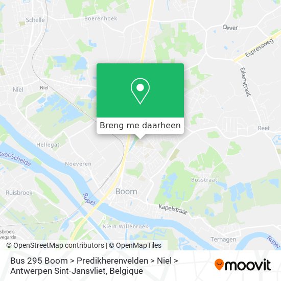 Bus 295 Boom > Predikherenvelden > Niel > Antwerpen Sint-Jansvliet kaart