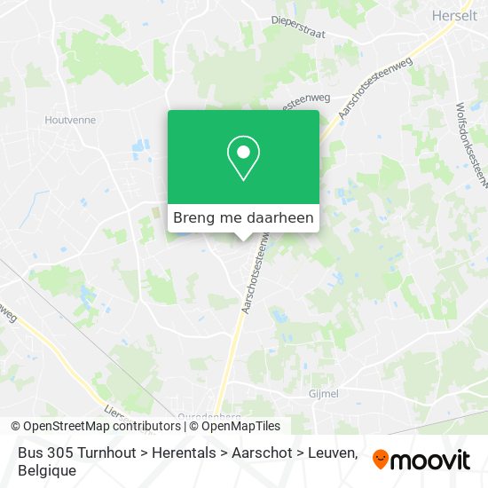 Bus 305 Turnhout > Herentals > Aarschot > Leuven kaart
